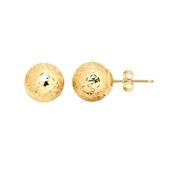 7 MM 14K Gold Diamond Crystal Cut Ball Stud Earrings for Women, Solid Gold Gift - Picture 5 of 6